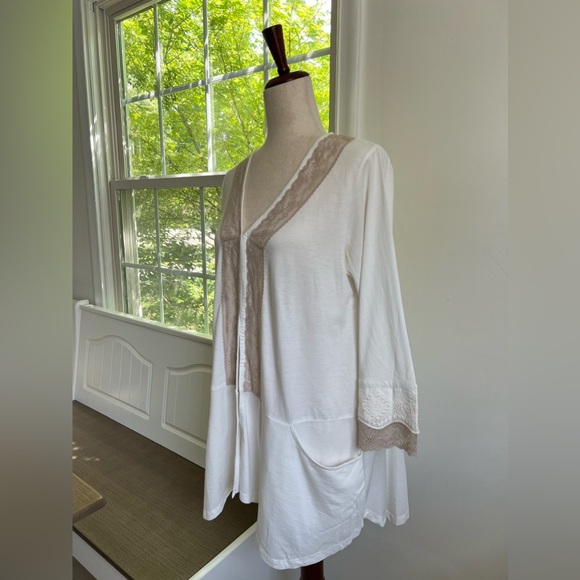 New LOGO By Lori Goldstein Cotton Embroidered Lace Front Hook Closure Tunic Top - Picture 3 of 16